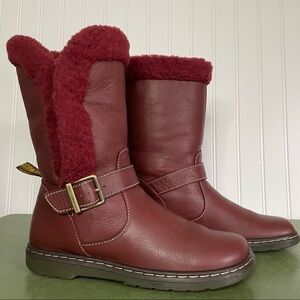 Dr. Martens BRIELLE Retro Fleece Ankle Boots w Buckle Strap in Red Leather